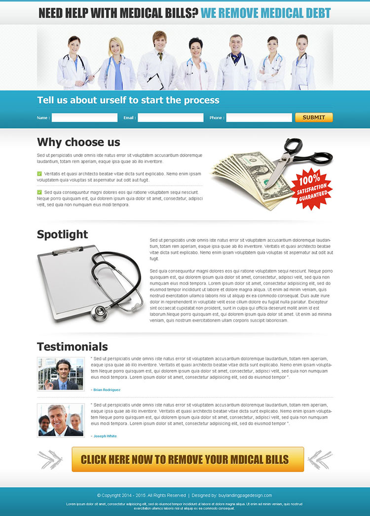 remove medical debt lead capture landing page