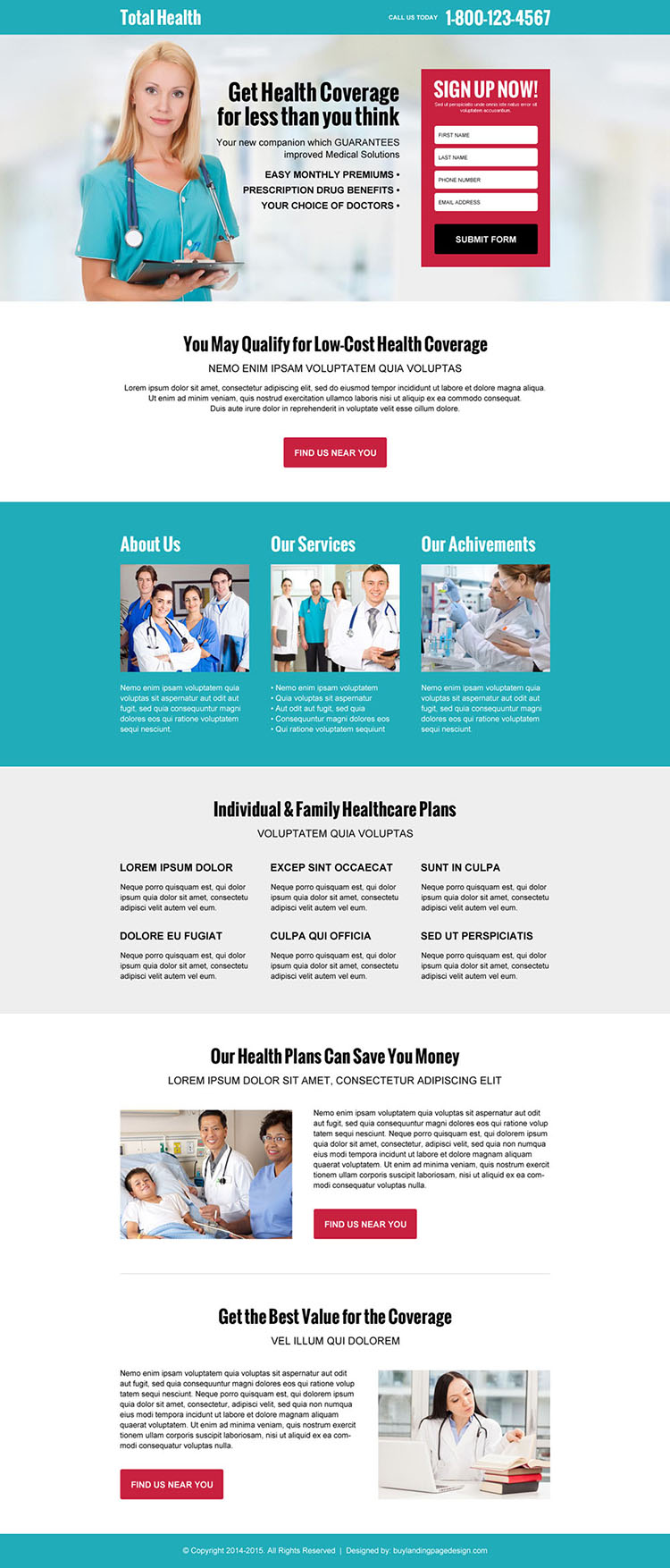 free medical health coverage quote high converting responsive landing page design