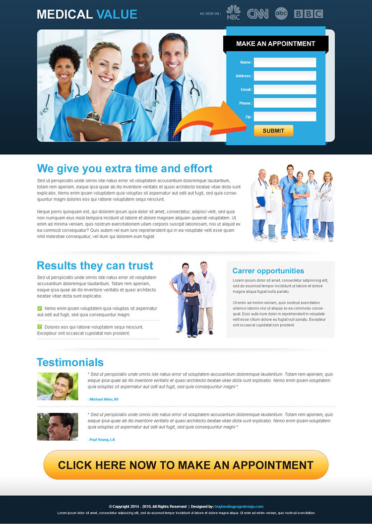 medical service make an appointment lead capture clean landing page template