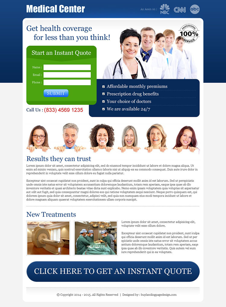 health insurance instant quote small lead capture landing page