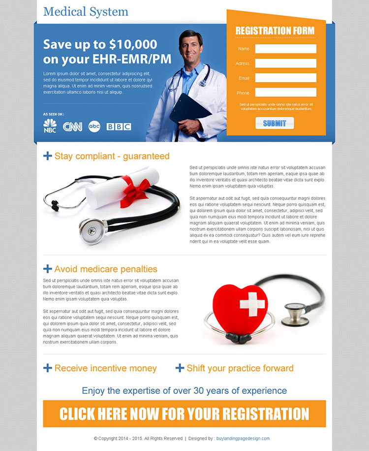 medical service lead capture page design