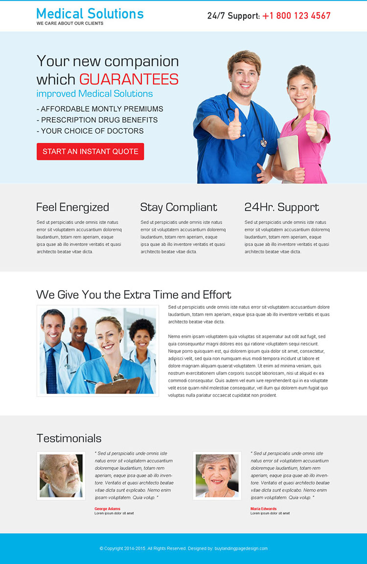 medical solutions clean and converting CTA landing page design
