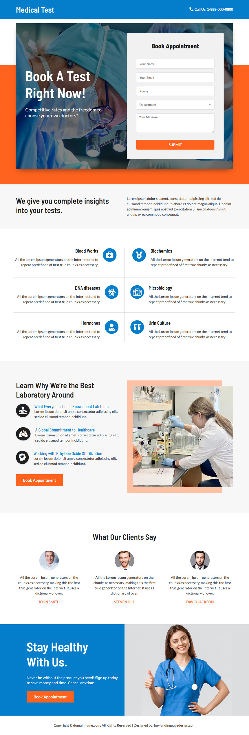 medical examination center landing page