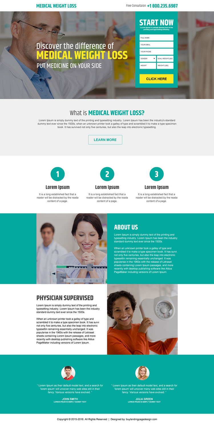 medical weight loss consultation responsive landing page design