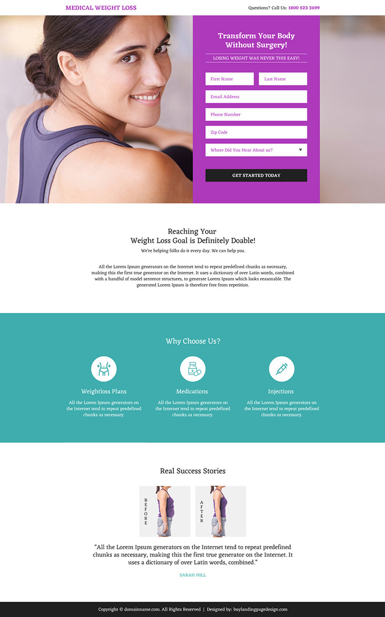 medical weight loss lead generating mini landing page