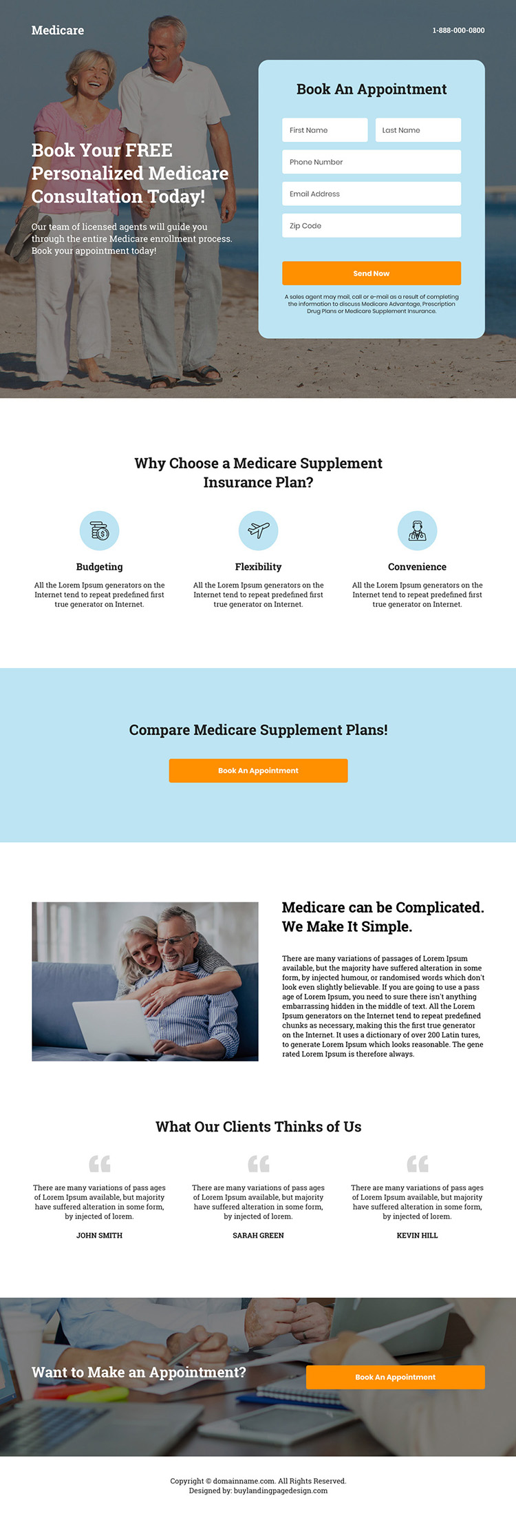 medicare appointment booking responsive landing page design