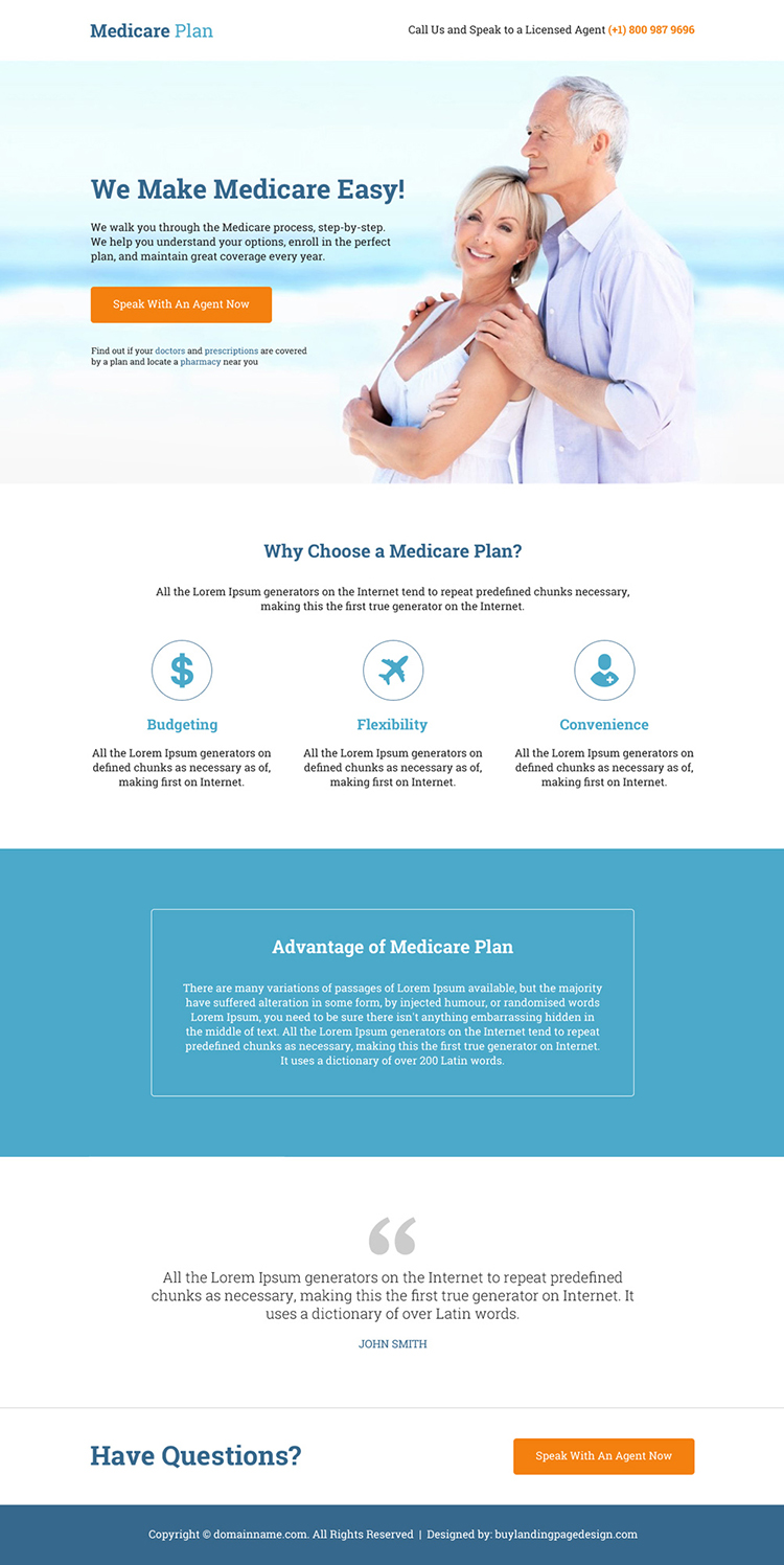 professional medicare plan responsive landing page