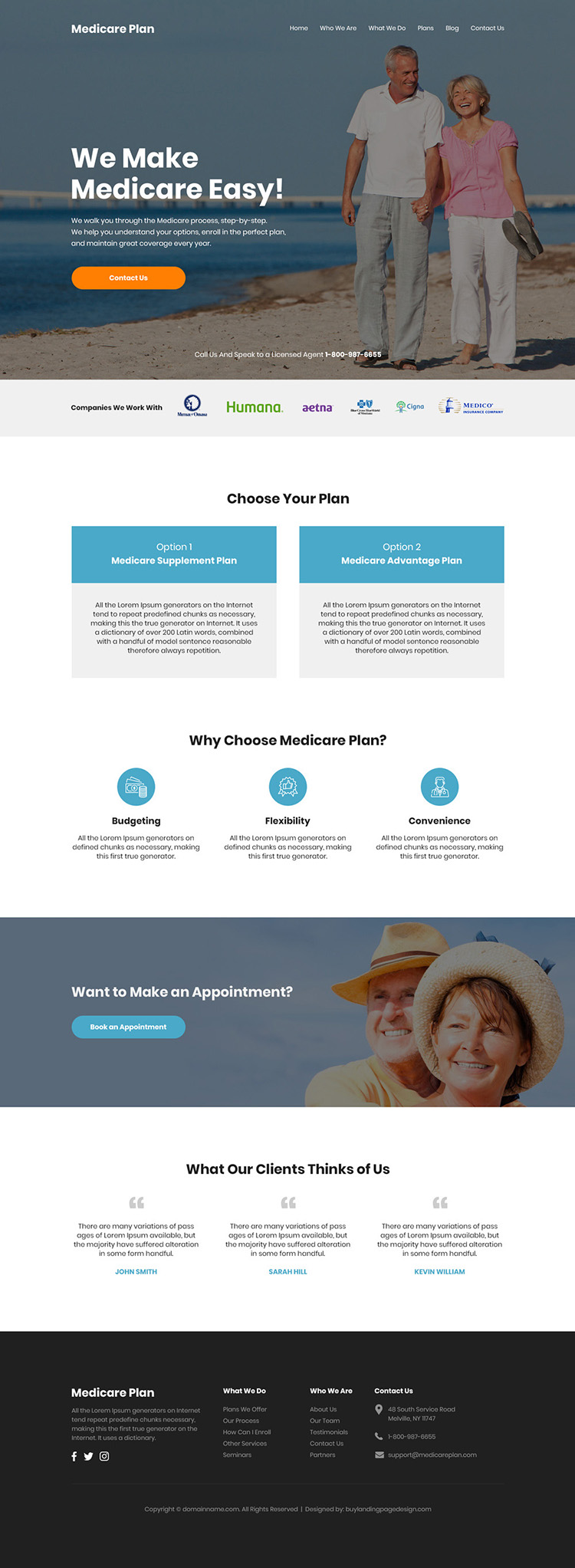 clean medicare supplement insurance plan website design
