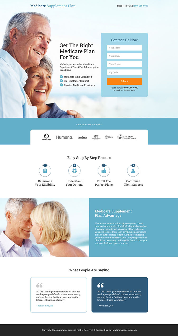 medicare supplement plan responsive landing page design