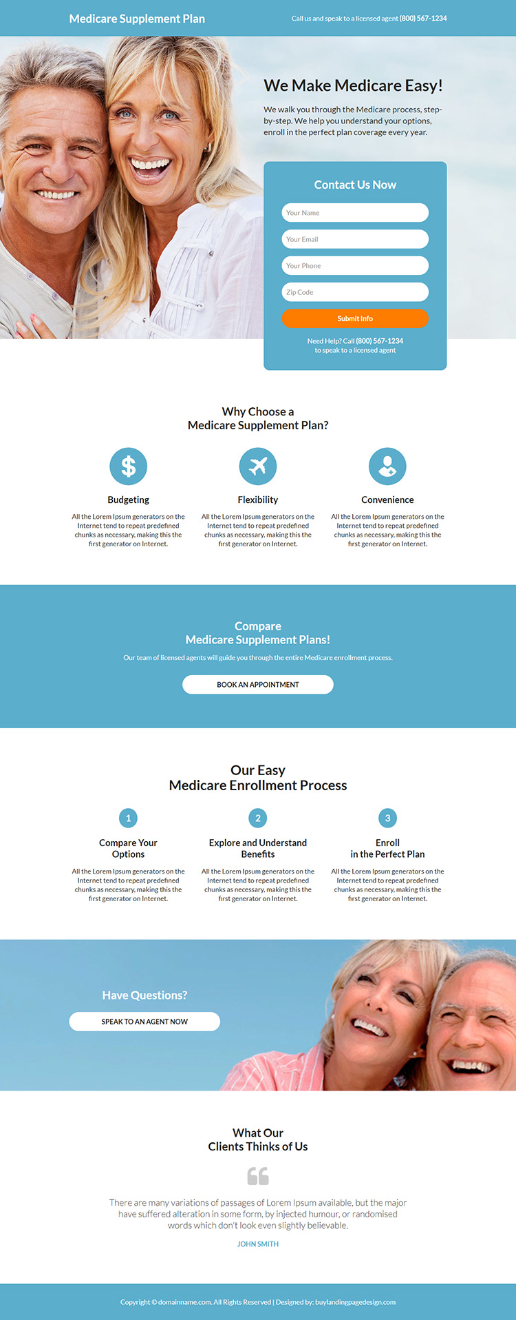 medicare supplement plan landing page design