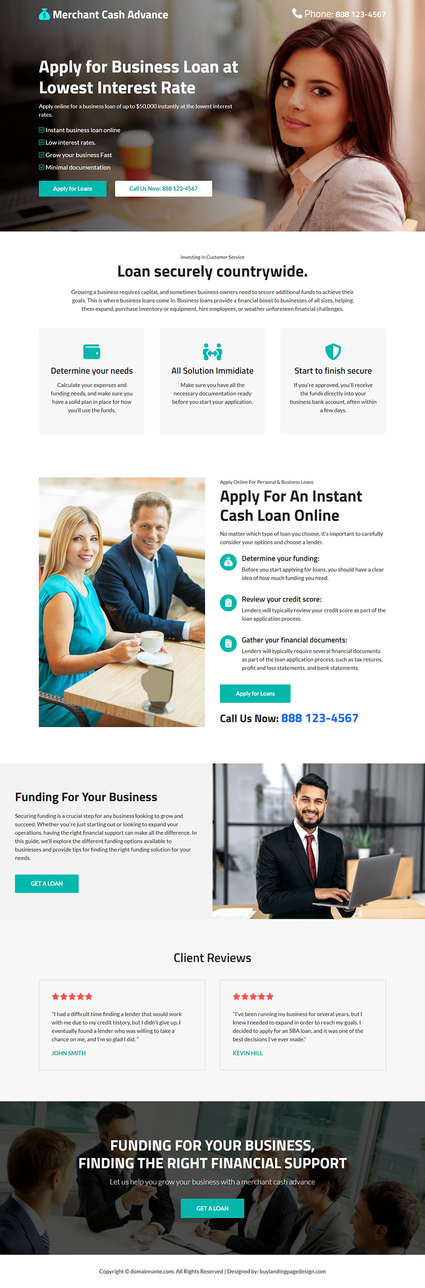 merchant cash advance lead capture responsive landing page