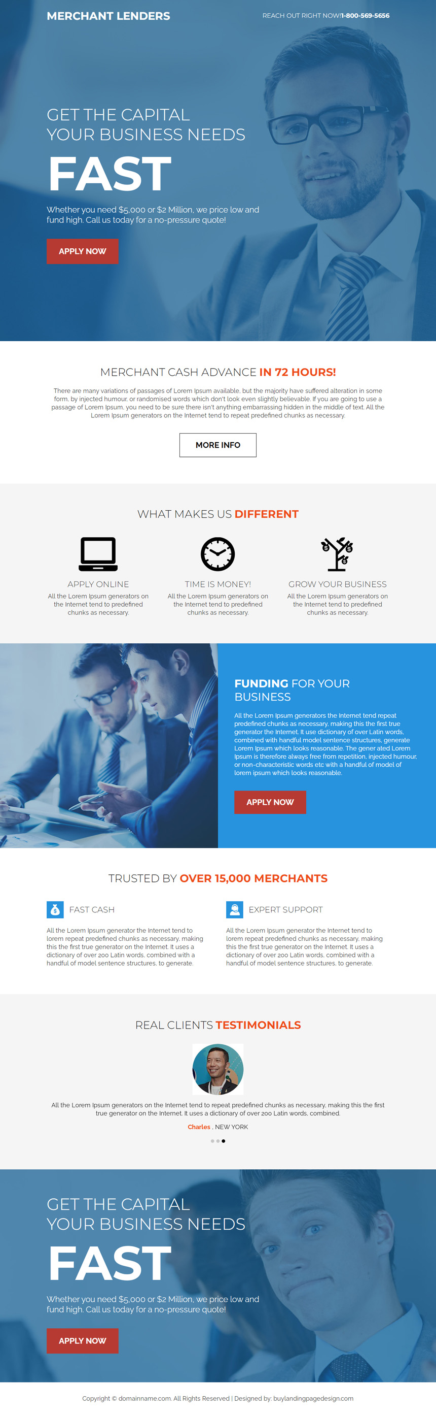 merchant lenders responsive landing page