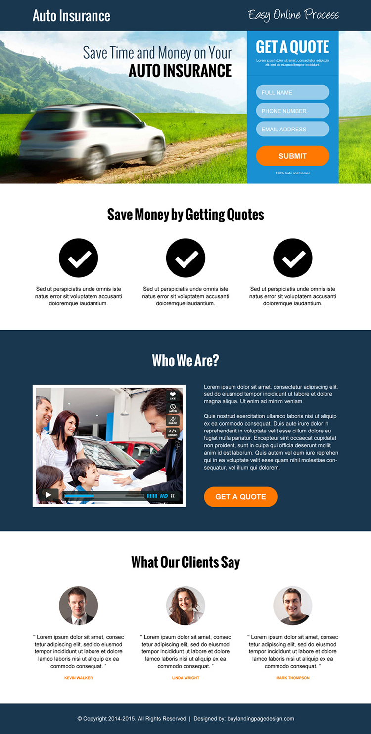 minimal auto insurance converting responsive landing page design