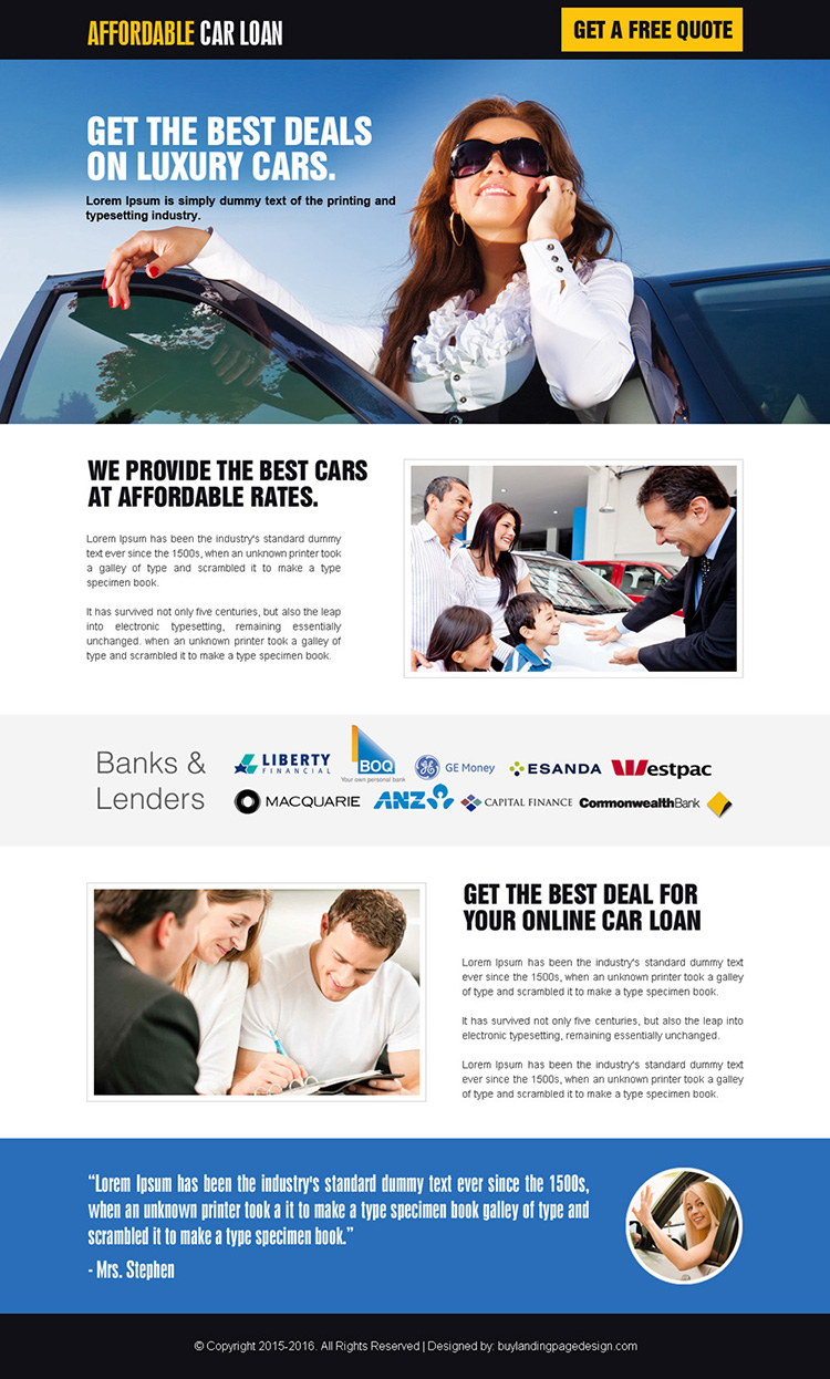minimal luxury car loan landing page design