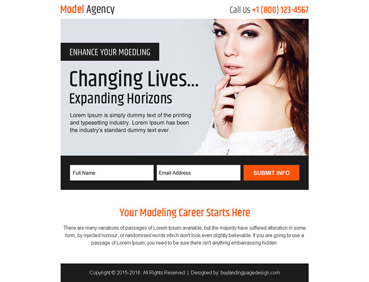 modelling agency sign up generating ppv landing page