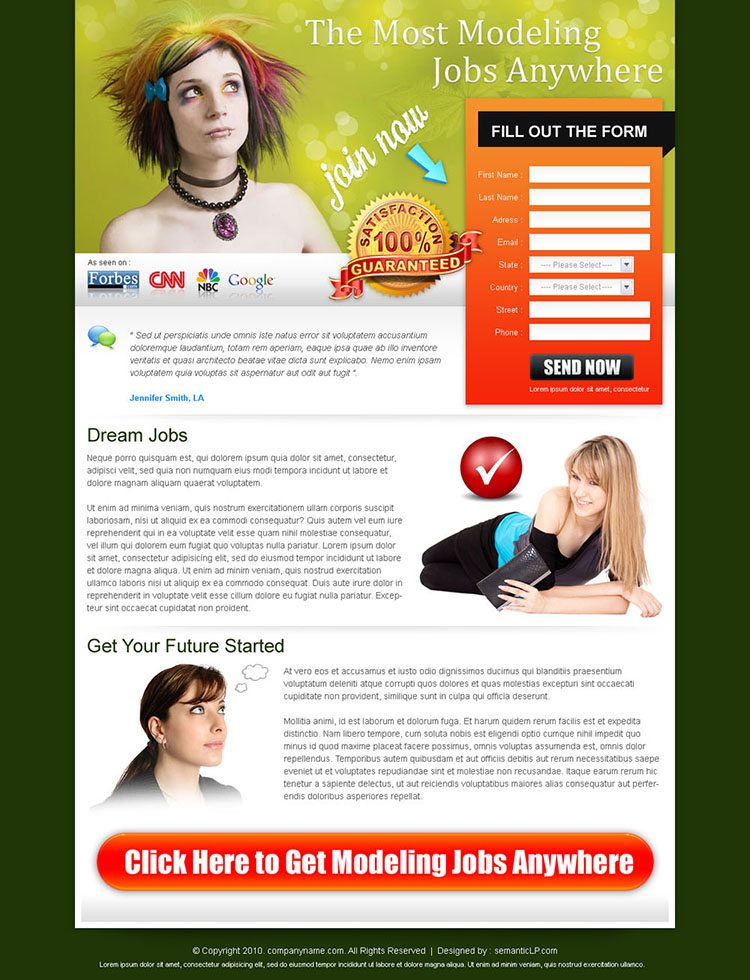 best landing page design for modeling job lead capture