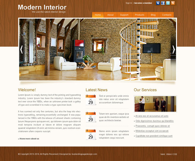 modern interior website template design psd for sale
