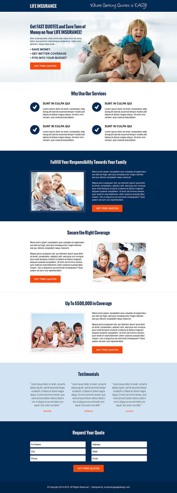 life insurance free quote cta and lead capture responsive landing page design