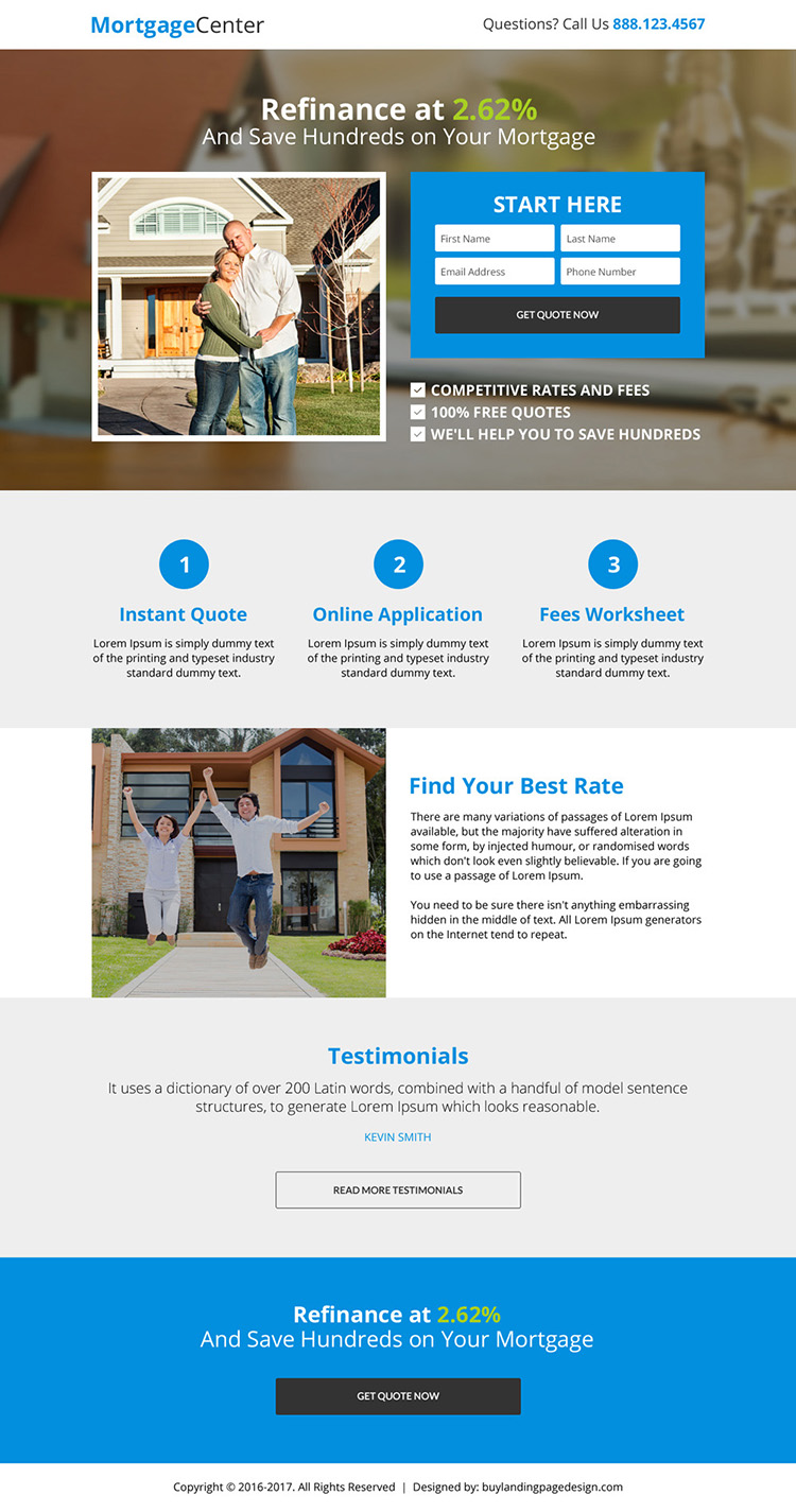 mortgage center responsive lead gen landing page design