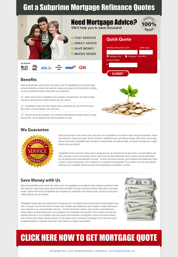 mortgage business lead capture landing page design