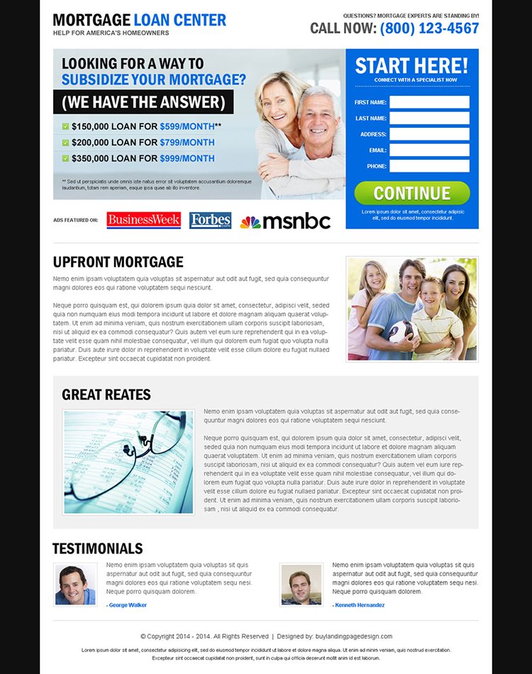 mortgage loan center effective and user friendly lead capture landing page design