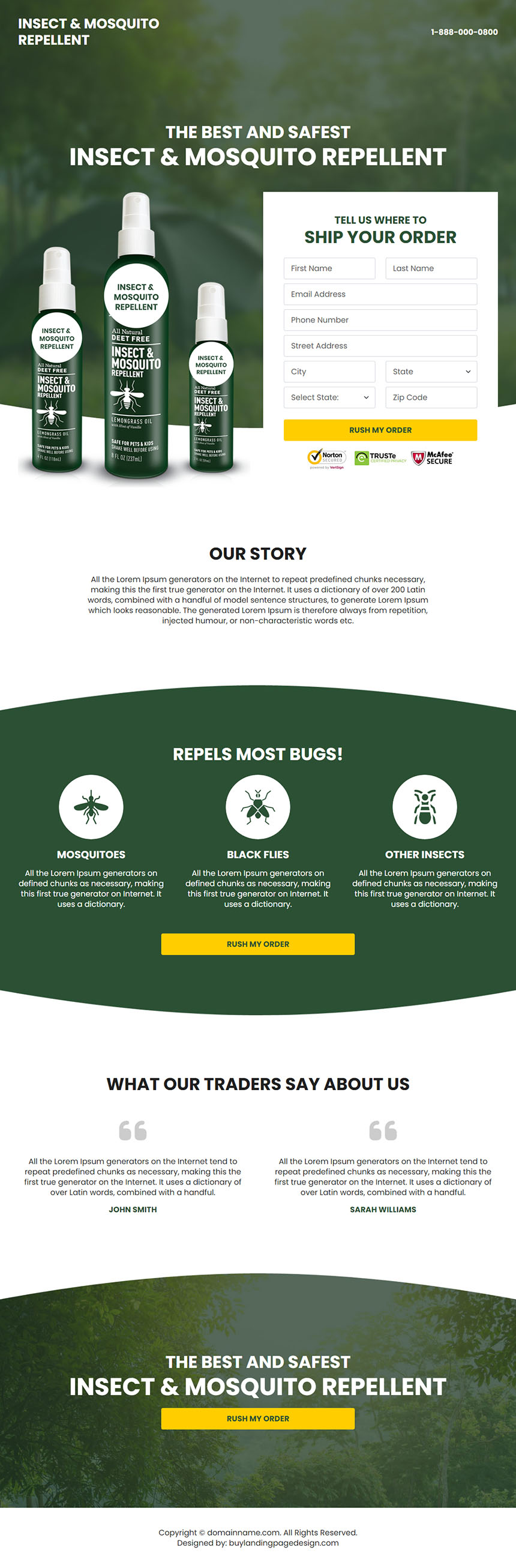 mosquito repelinator product responsive landing page