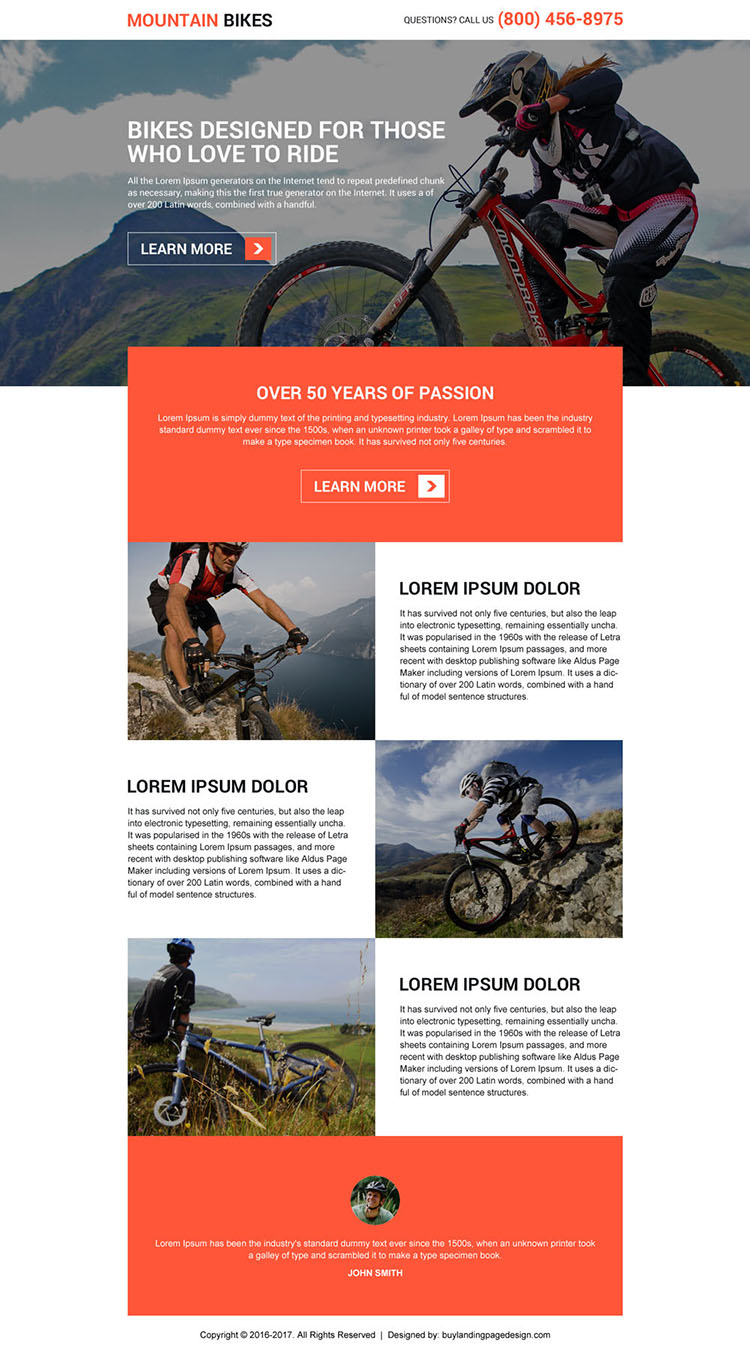 responsive mountain bikes lead boosting landing page design