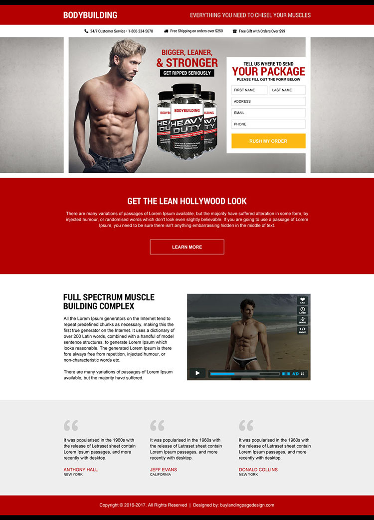 muscle building supplement package landing page design