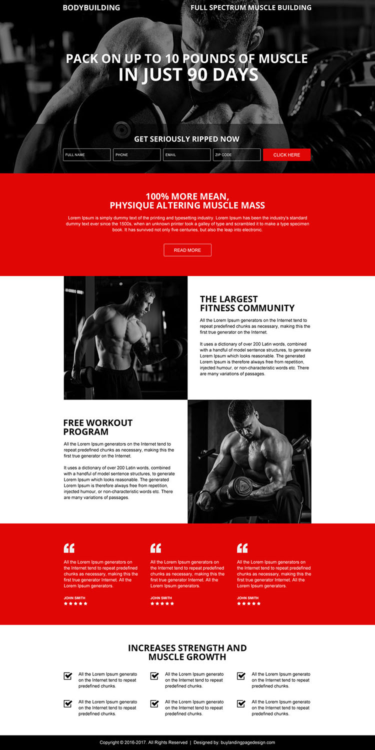 responsive muscle building workout dark landing page design