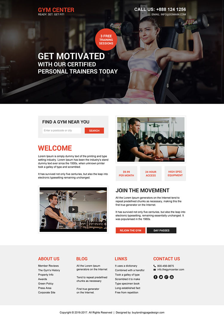 certified gym training lead generating landing page