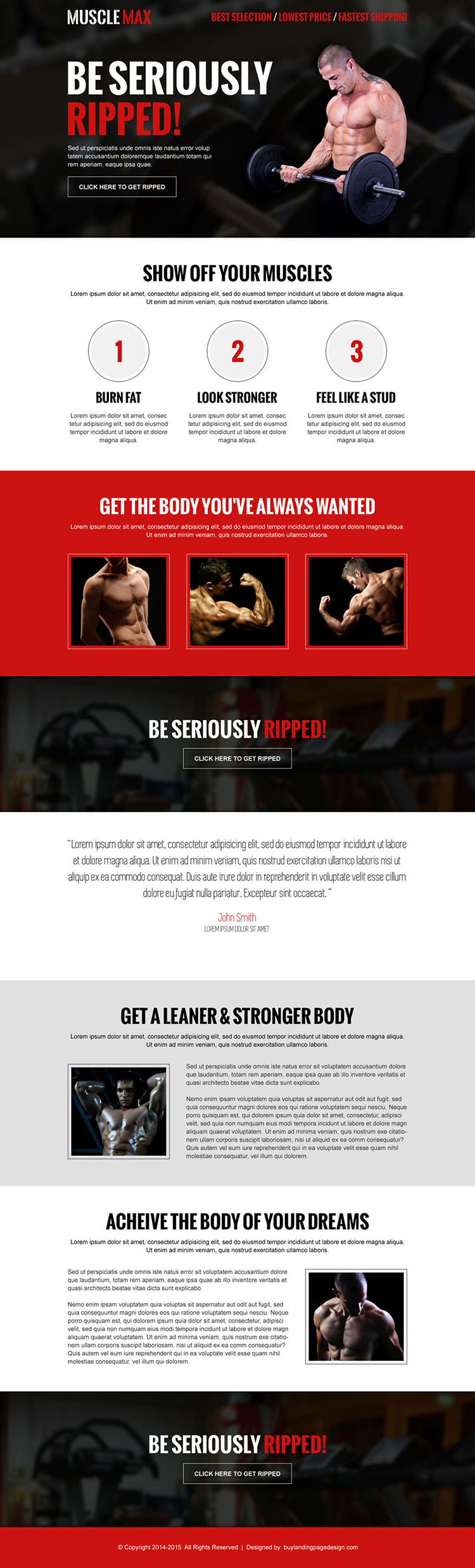 get seriously ripped clean and converting body building call to action responsive landing page design