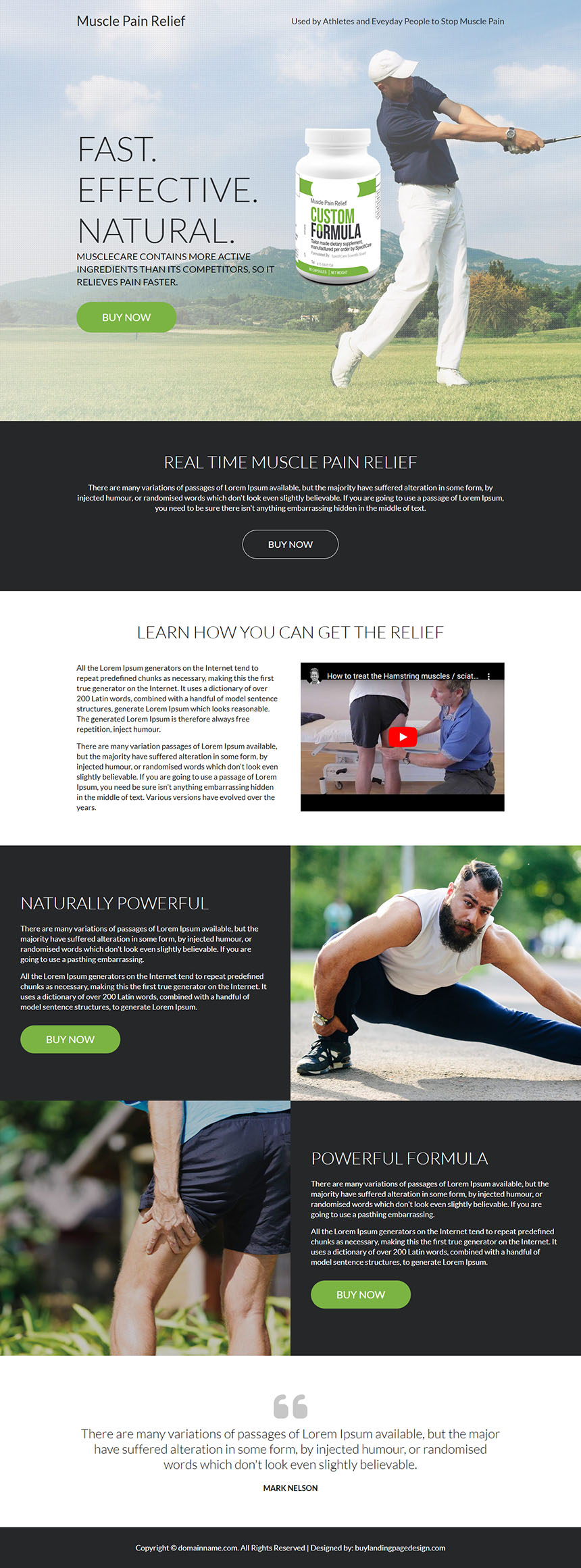 muscle pain relief product selling responsive landing page