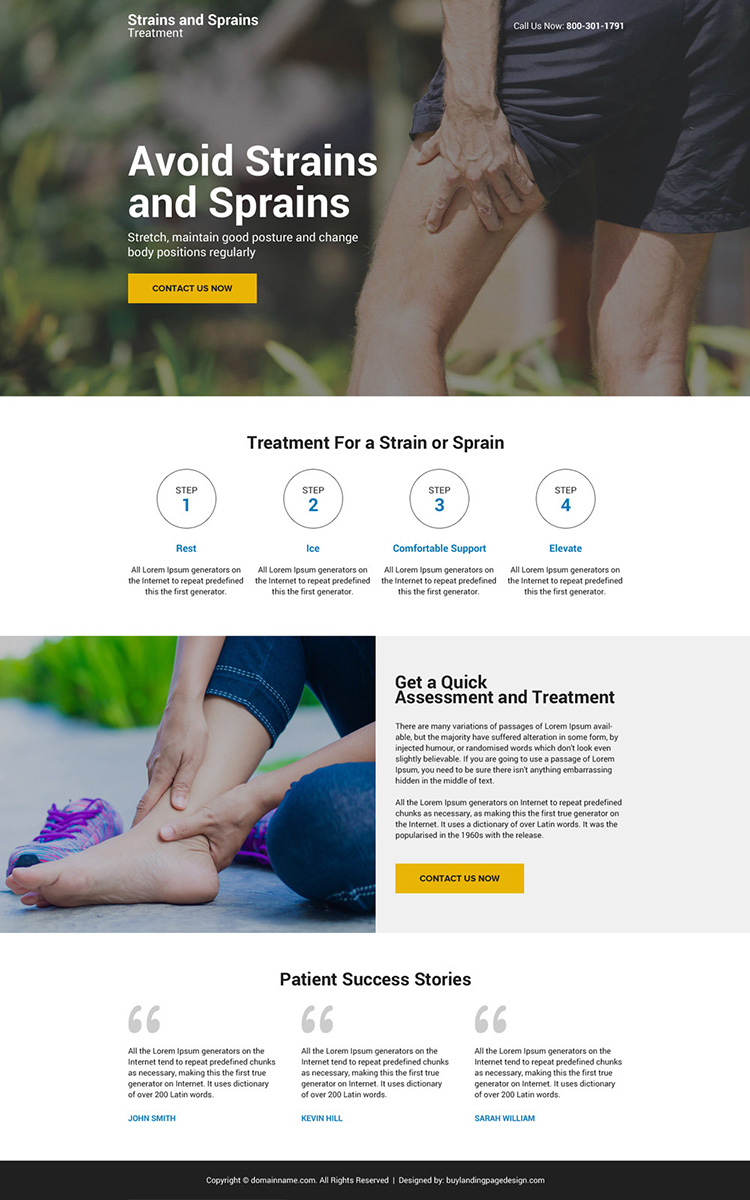 muscle strain and sprain treatment mini responsive landing page