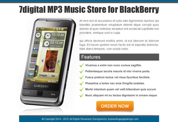 mps music store for blackberry high converting ppv landing page design