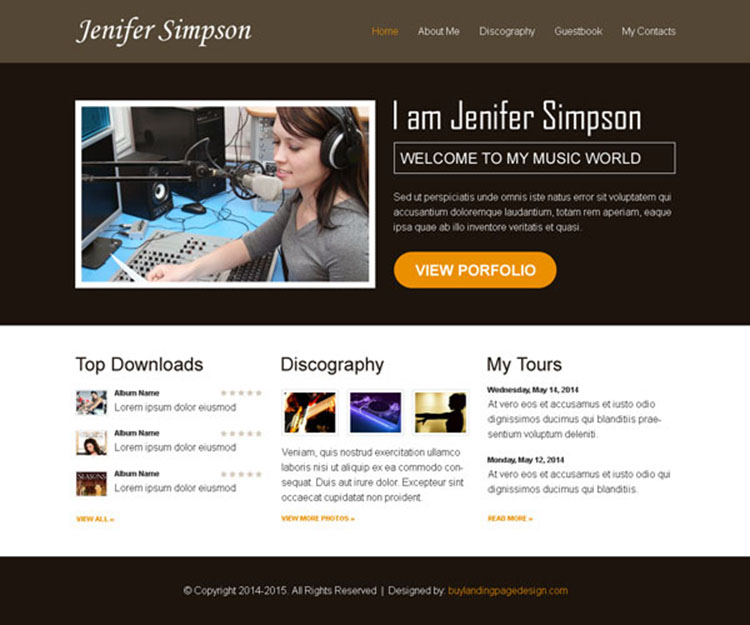 musician simple call to action website template PSD
