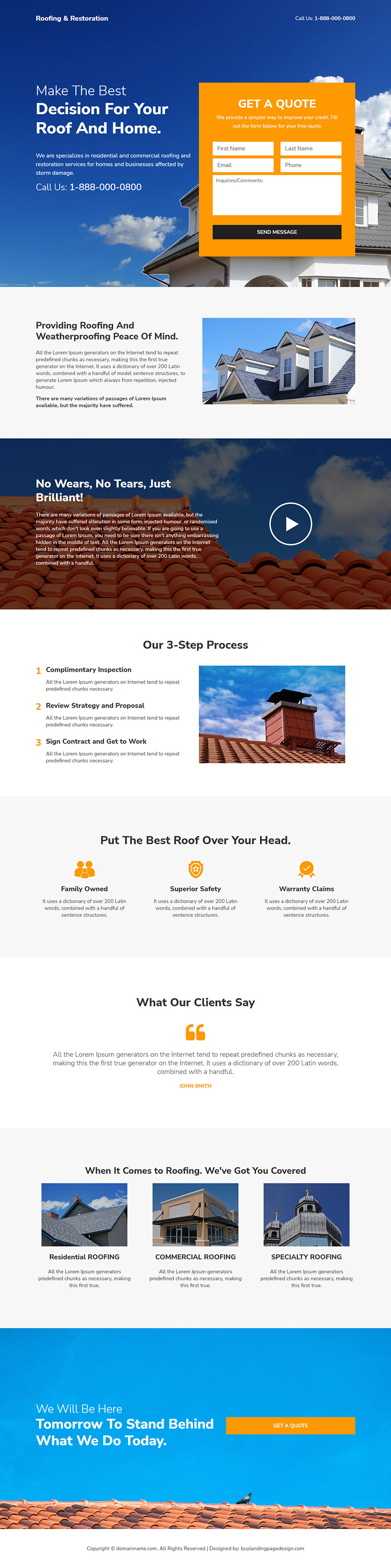 roofing and restoration service responsive landing page