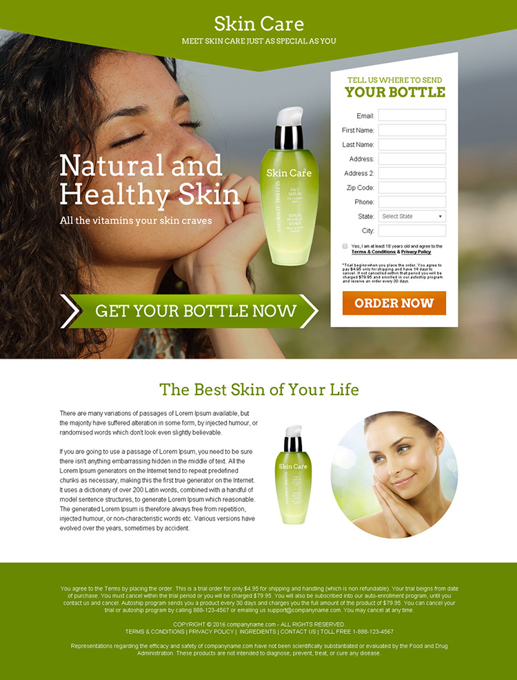 skin care product selling bank page design