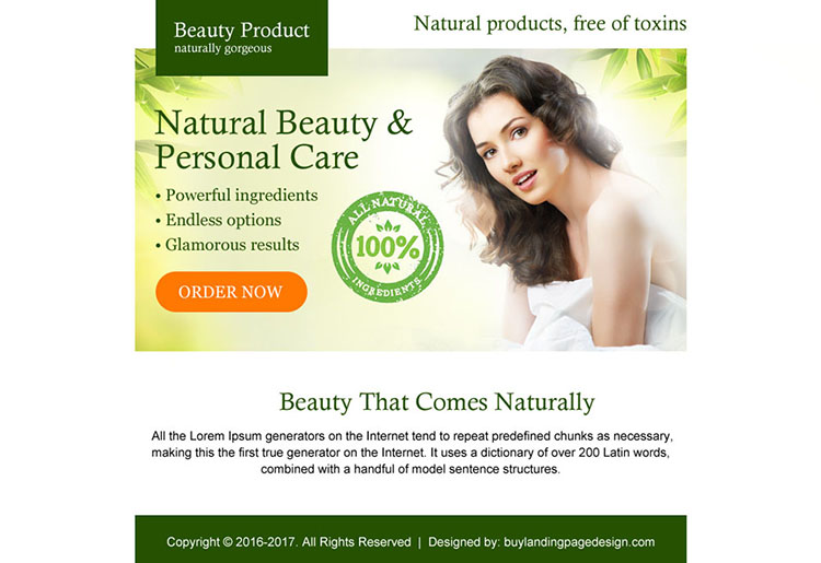 natural beauty product ppv landing page design