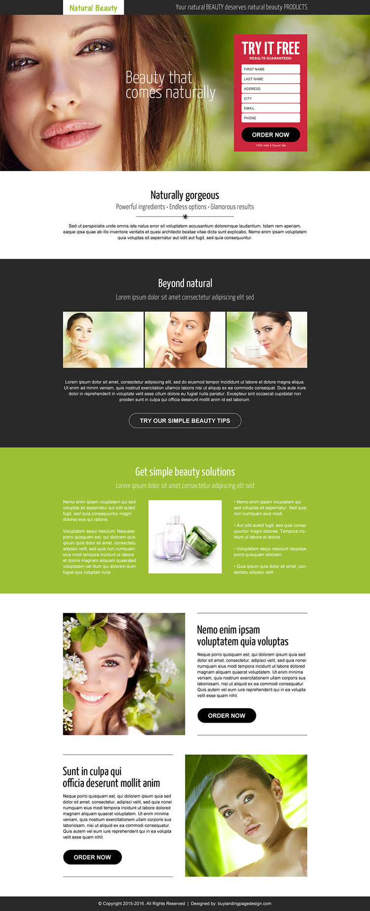 natural beauty product lead generating landing page design template