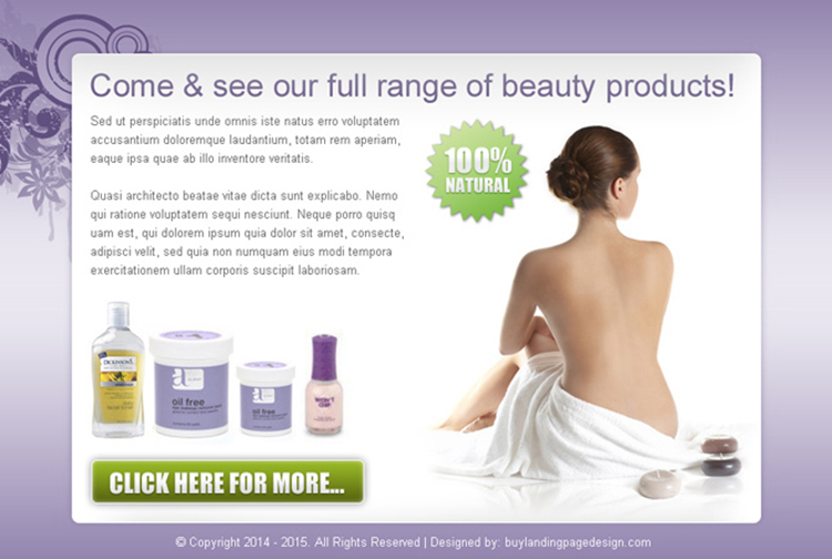 full range of beauty product call to action ppv landing page