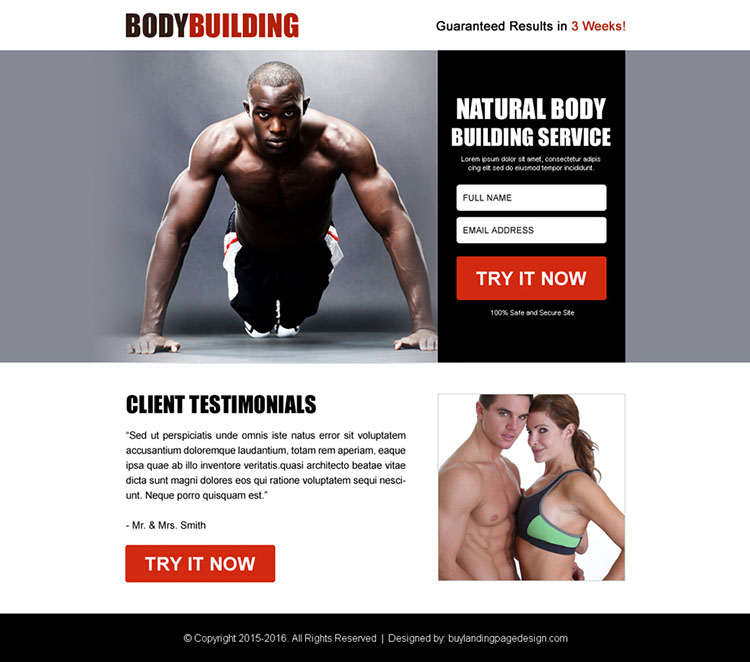 natural body building free trial ppv landing page design