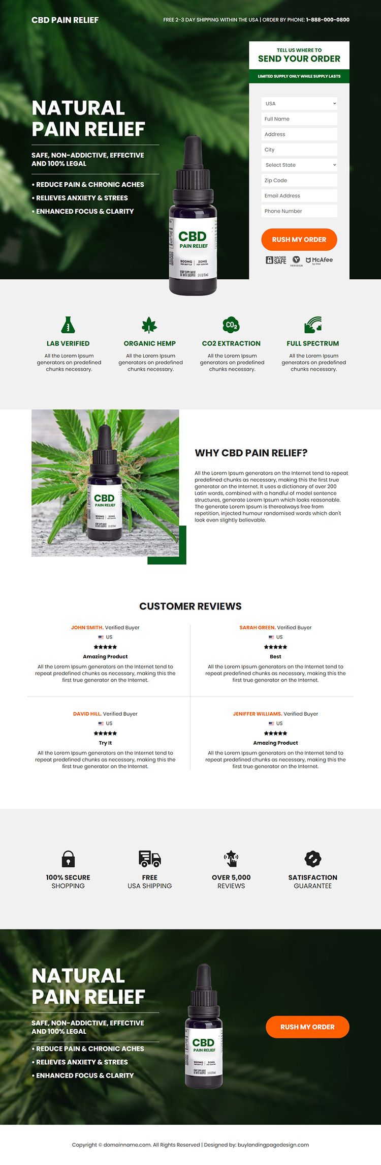 natural pain relief supplement selling responsive landing page design