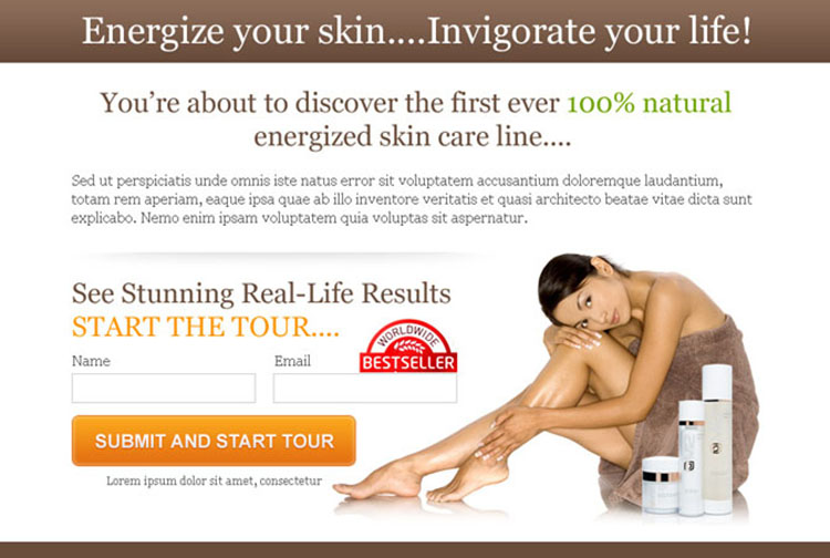 energize your skin lead capture ppv landing page design