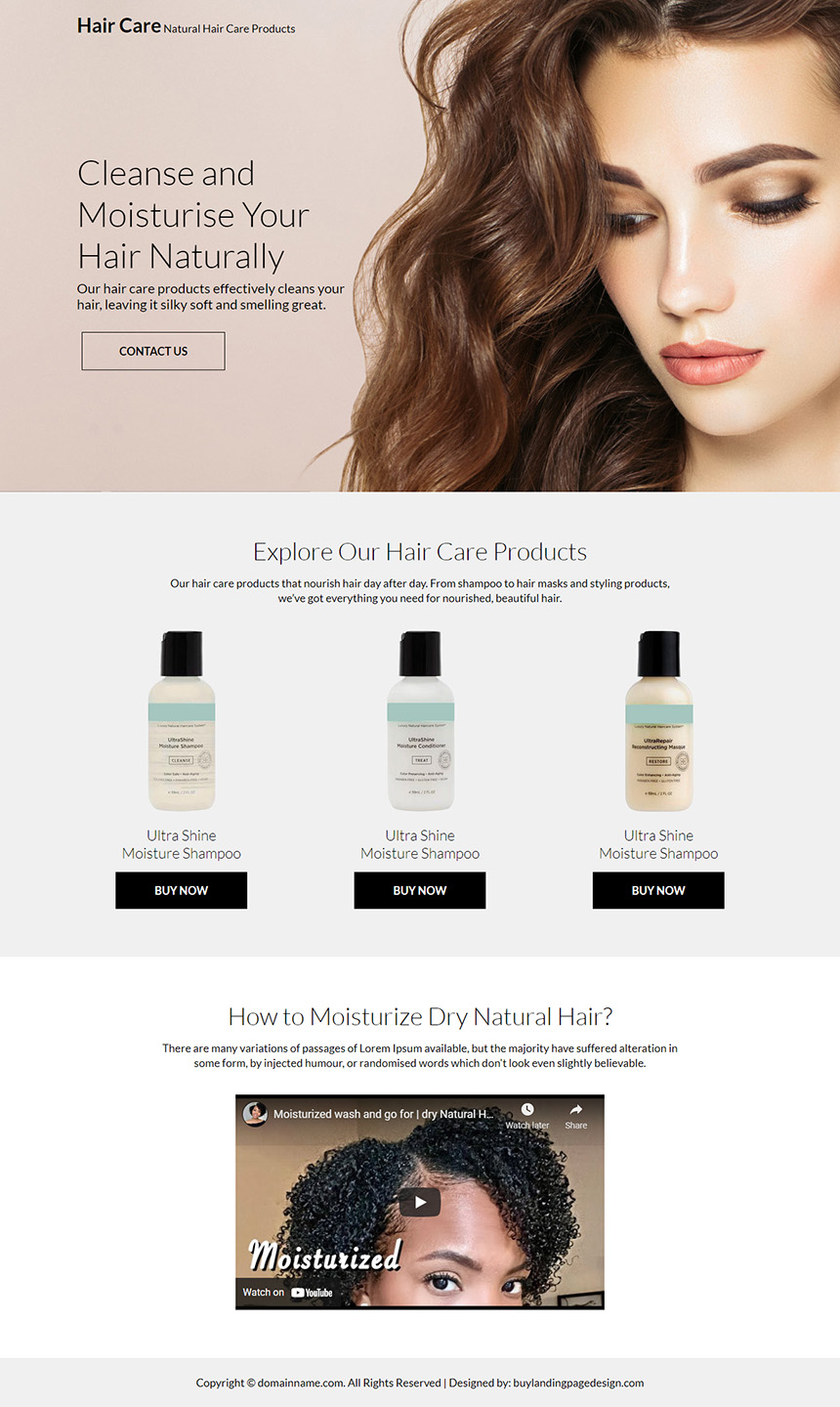 natural hair care products responsive landing page