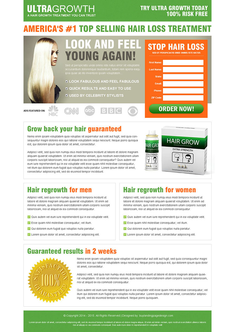 top selling hair loss treatment order now lead capture landing page