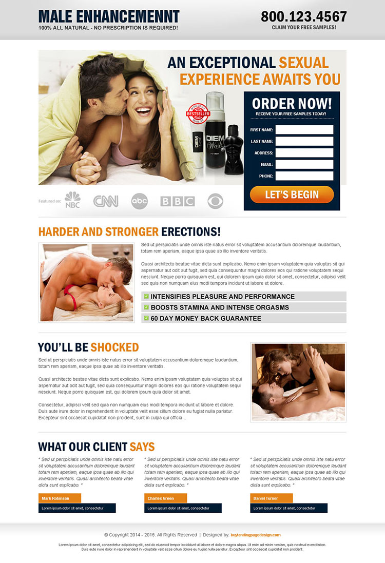 natural male enhancement product lead capture landing page design templates