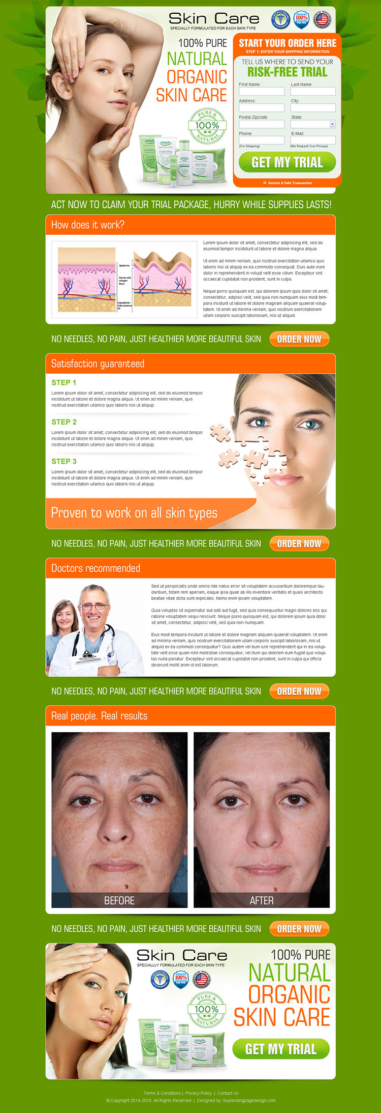 natural organic skin care product effective lead capture landing page design