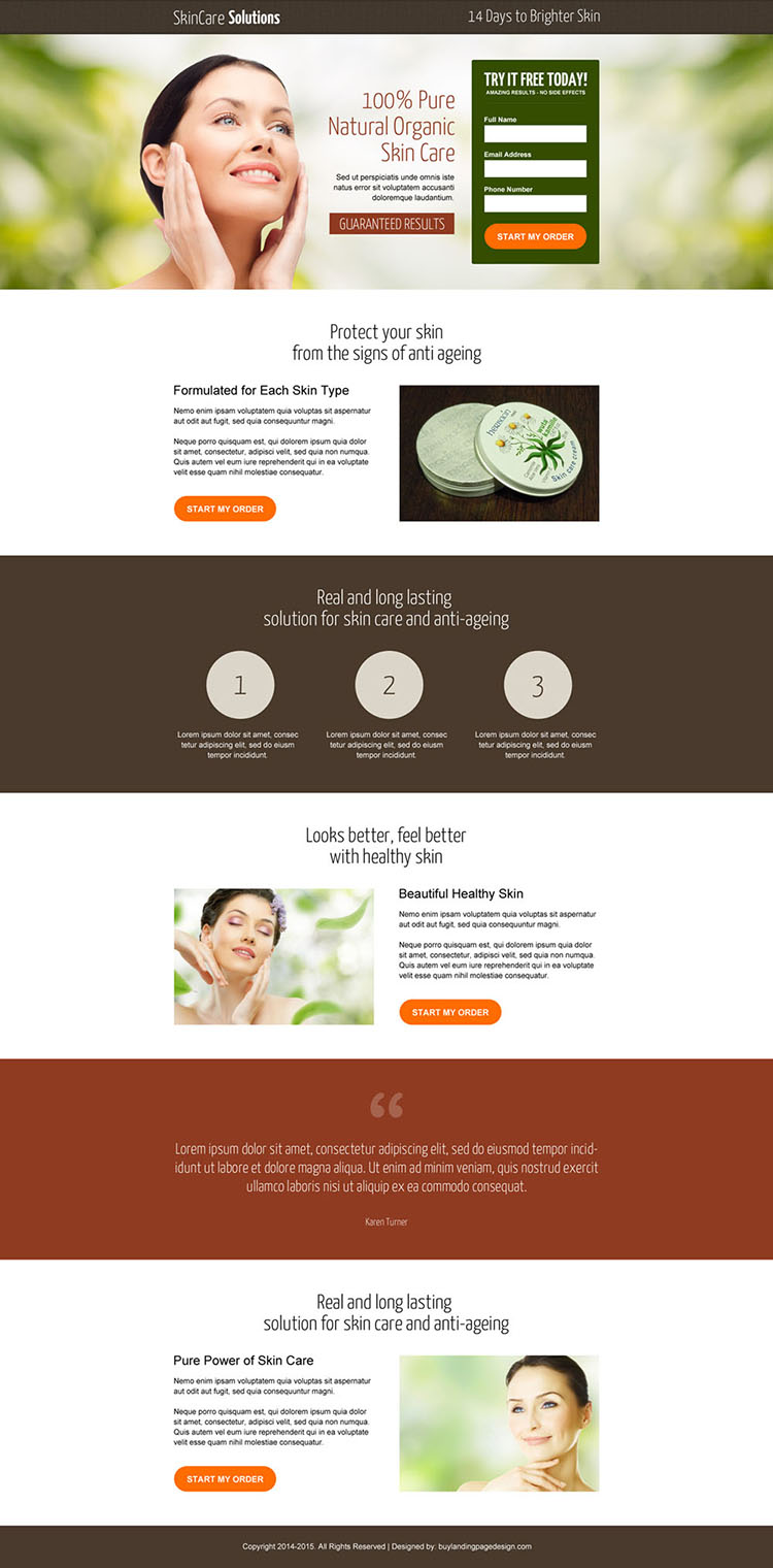 natural organic skin care leads responsive landing page design