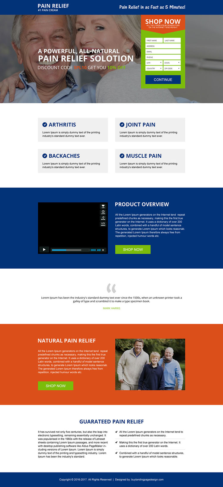 responsive natural pain relief cream landing page