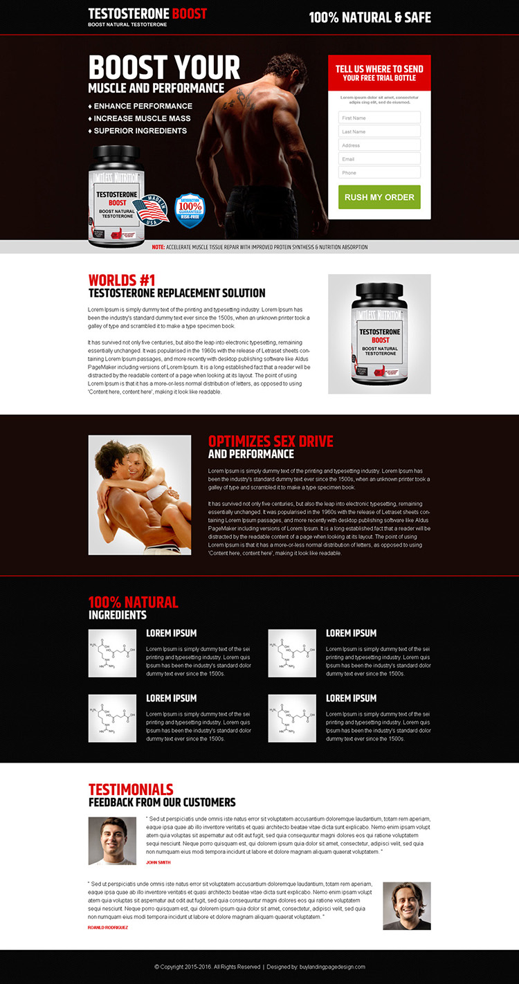 low testosterone boosting product lead capture landing page design